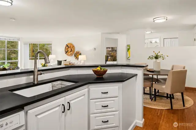 The owners installed new high-end black granite countertops for a modern feel.