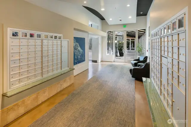 Each tower has mailboxes for residents.