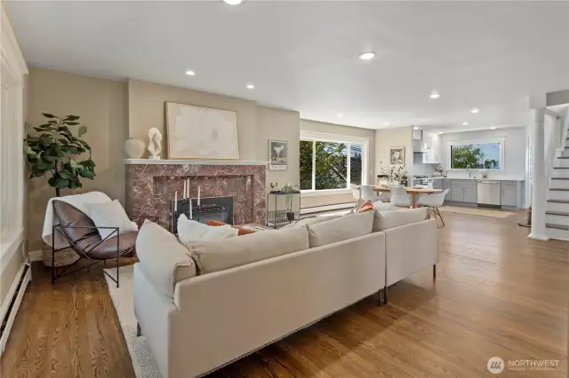 Spacious LR with marble gas fireplace