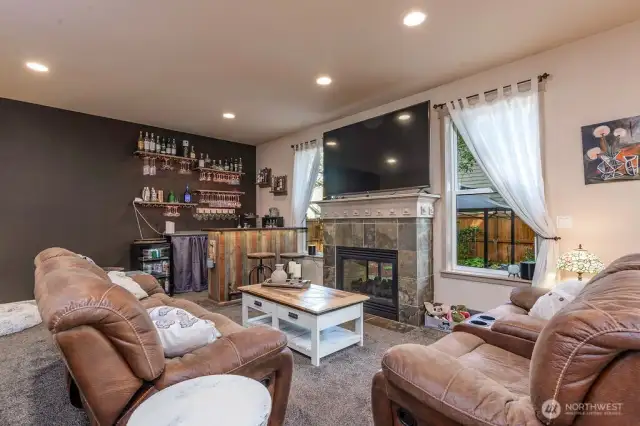 Family Room with double sided fireplace
