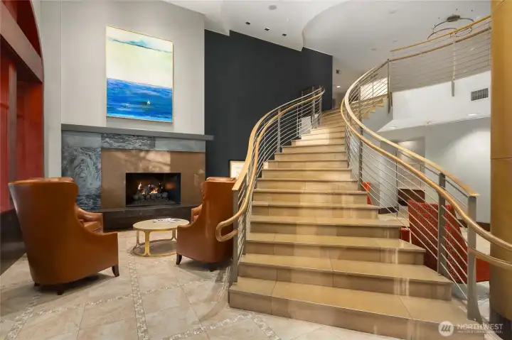Stunning lobby with plenty of seating and 24/7 staffed concierge desk