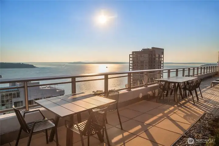 Large sky terrace with several distinct spaces to relax, BBQ, and more