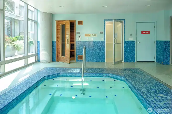 Large spa deck with dry sauna and steam room