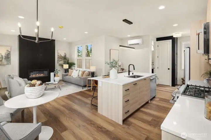 Fantastic living area with cozy fireplace