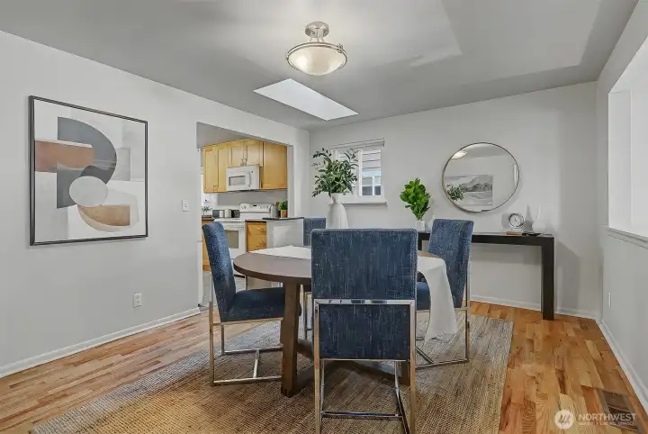 The dining room is right off of the kitchen for maximum convenience.