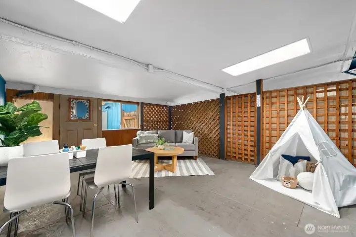 Here is your bonus space, all weather hang out.  Or perfect for play, dogs, & more.