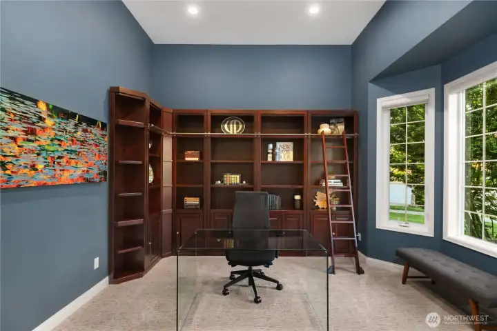 Peaceful office with bay window, tucked just off the foyer.