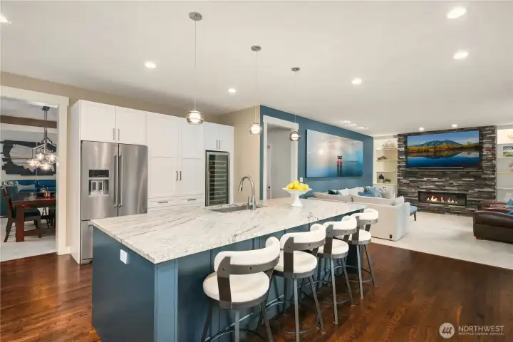 This casual great room forms the heart of the home.