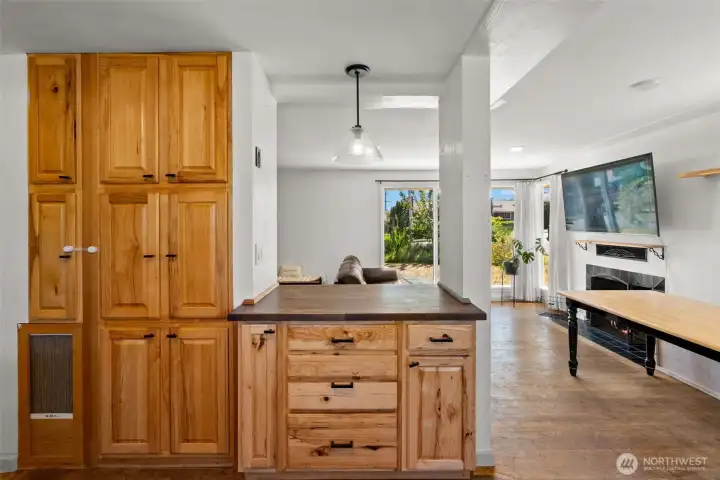 pantry and kitchen island  for more added storage and counter space