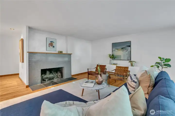 Living Room with Wood Burning Fire Place Living Room with Wood Burning Fire Place