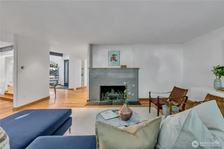 Wood Burning Fireplace and Living Room with Den/Office adjacent Wood Burning Fireplace and Living Room with Den/Office adjacent