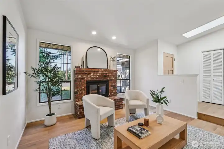 Living Room with wood burning fireplace