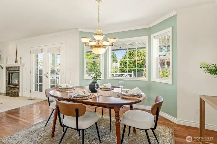 Dining room with view of backyard.