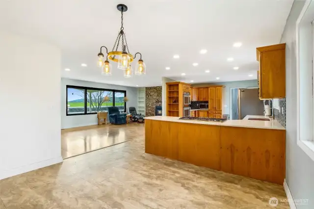 kitchen boasts Huntwood solid wood cabinets