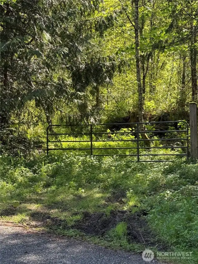 Front entrance gate is locked. Walk around to explore the property