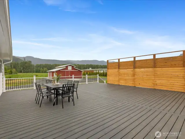 HUGE back deck with privacy screen for entertaining & enjoying