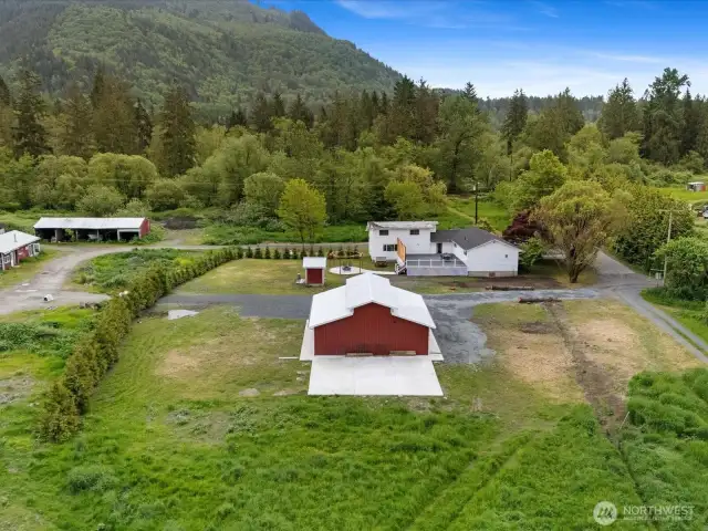 poured concrete patio behind barn would be perfect for events - client thinking of owning a wedding venue?