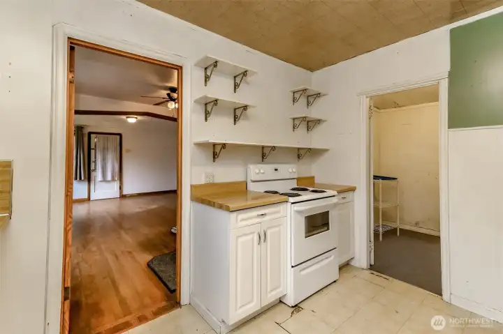 Kitchen with door to dining room and to laundry room