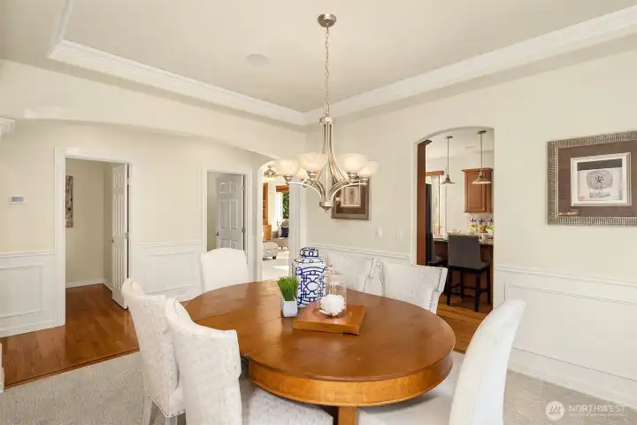 Another view of the dining area highlighting the easy flow between the kitchen and dining room — perfect for entertaining.