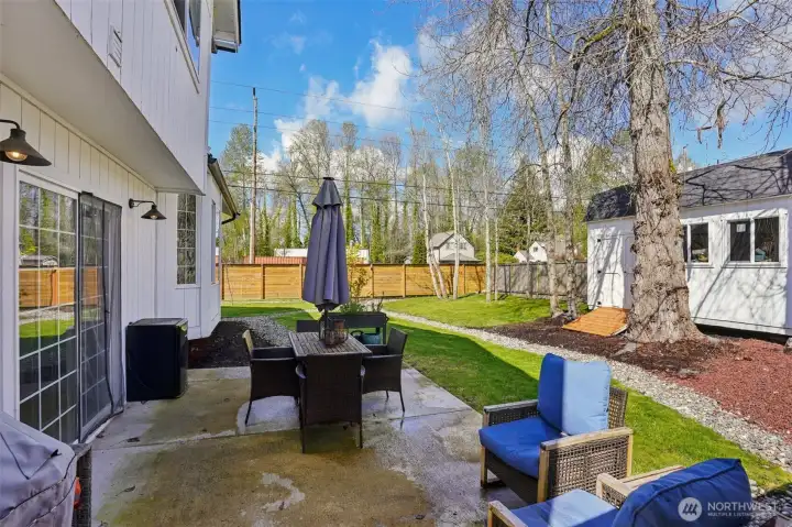 Patio area in backyard
