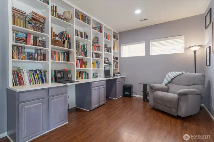 Dinning room with custom built ins converted used as reading room