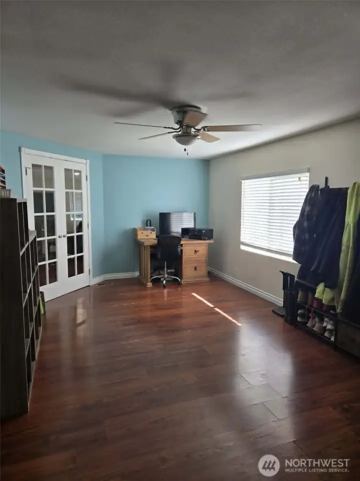 Living room has French doors