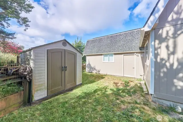 Storage shed for yard tools, clam guns etc