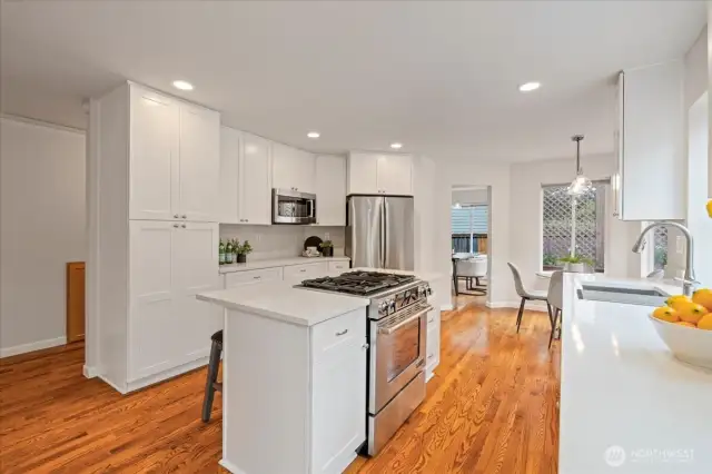 You will love the updated kitchen with brand new cabinets, quartz counters, sink, faucet, lighting and refrigerator.