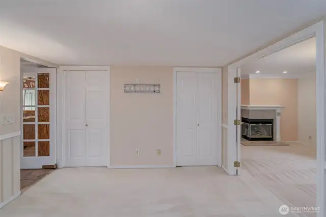 Dining Room with entrance to living room (with fireplace) and Kitchen