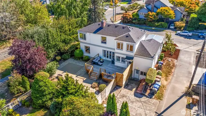 Spacious, private yard with deck and garden space.