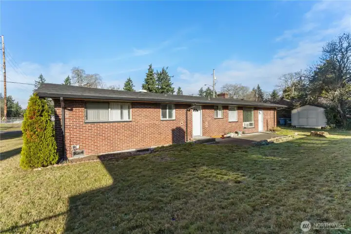 Backyard with shed.