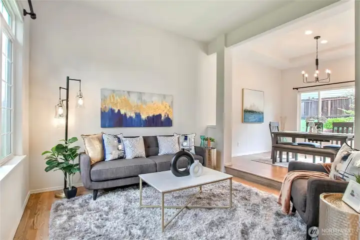High ceilings in the formal living/lounge area leading into the formal dining room