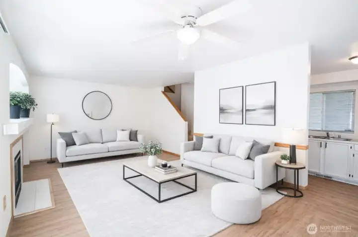 Virtually staged living room shows more entertaining options! Virtually staged living room shows more entertaining options!