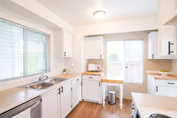 Professionally painted cabinets, black hardware & additional cabinets for more storage. Professionally painted cabinets, black hardware & additional cabinets for more storage.