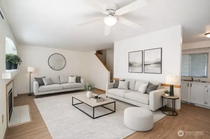 Virtually staged living room shows more entertaining options!