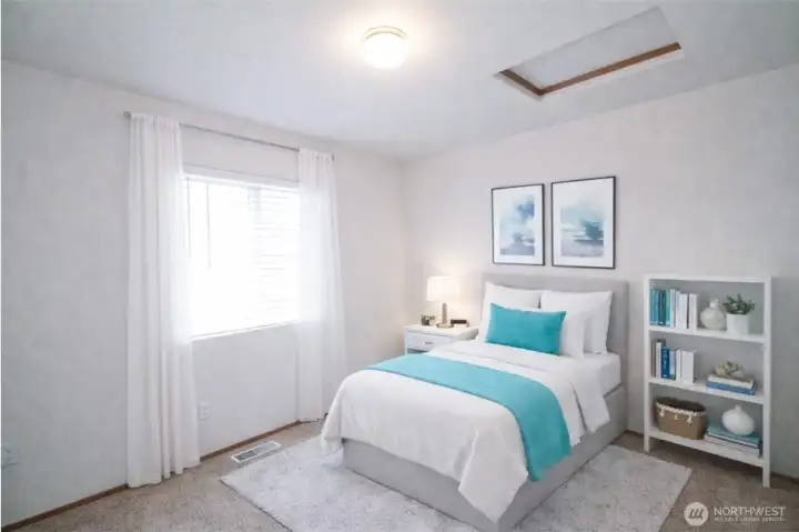 Virtually staged inviting second bedroom. Virtually staged inviting second bedroom.