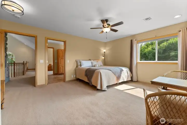 Upper Guest bedroom # 2 is carpeted. ;Large closet. Ensuite bath has clawfoot tub, pedestal sink and shower.