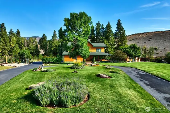 Landscape includes and underground sprinkler system.