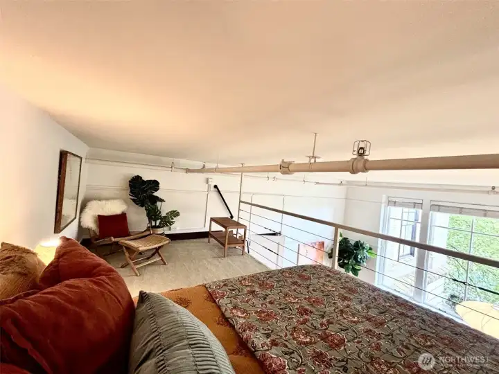 Lofted bedroom. You could also use this space as a den and/or office space and move the bed to the main floor Lofted bedroom. You could also use this space as a den and/or office space and move the bed to the main floor