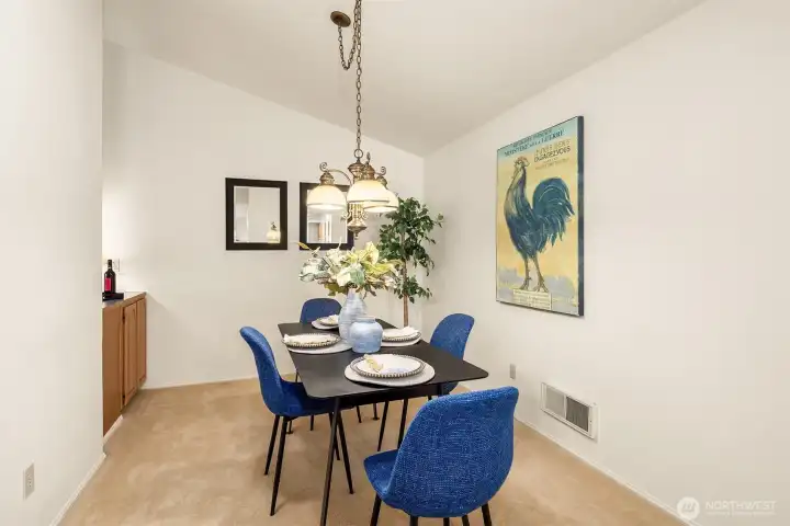 Dining room with vaulted ceilings, room for a buffet Dining room with vaulted ceilings, room for a buffet