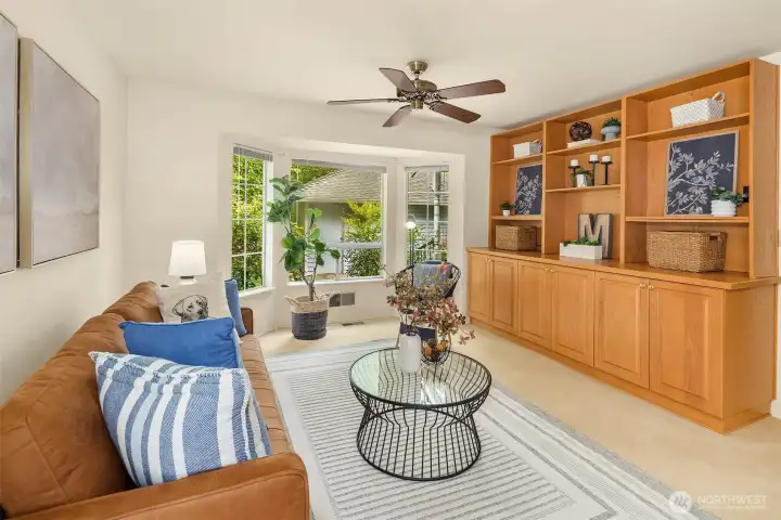 Generous built-ins provide space for entertainment, games, and fun. Generous built-ins provide space for entertainment, games, and fun.