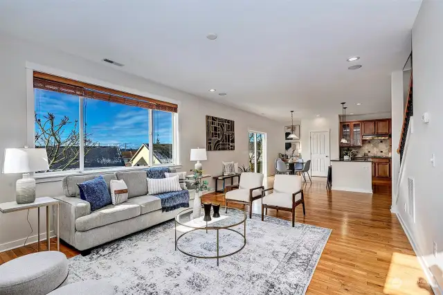 Family Room with large windows overlooking the yard