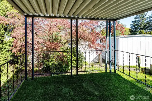 The covered back deck.