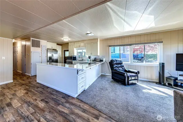 Spacious kitchen with breakfast bar.