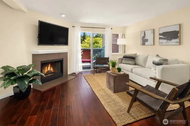 This light-filled 644 square foot 1 bedroom, 1 bath unit with wood-burning fireplace at Regentwood  is warm and cozy in winter, charming in spring and summer with a spacious deck and view of trees.