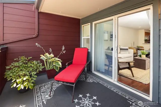 Spacious private deck is a perfect place for a nap, morning coffee, finishing a good book, or grilling with friends and family. An extension that runs the width of the unit is handy for more plants, or outdoor storage.
