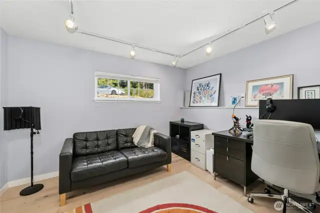 One of the two bedrooms downstairs.