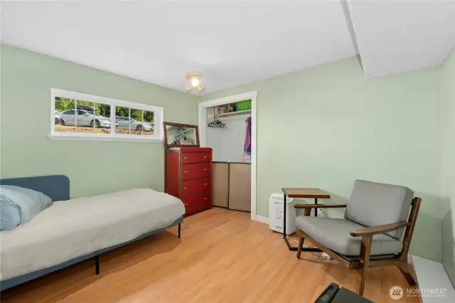 One of two bedrooms downstairs.