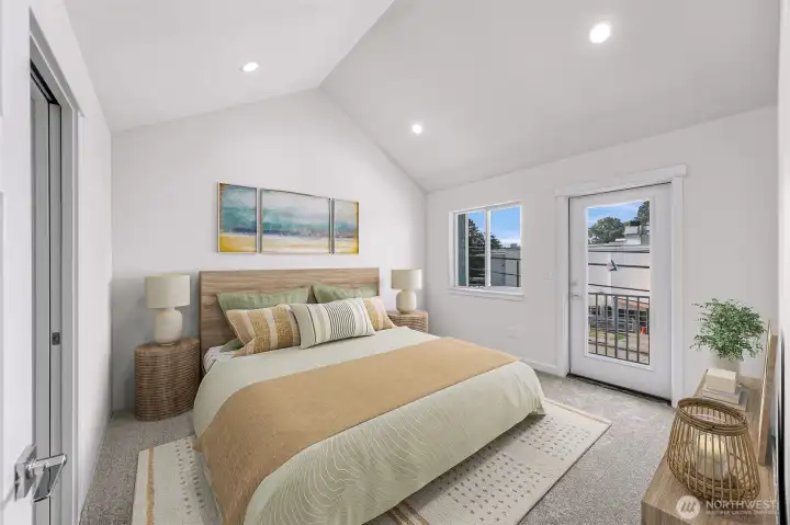 main house primary suite with vaulted cielings