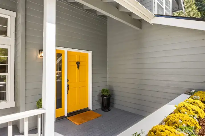 Sweet front door greets you and your guests and welcomes you home.
